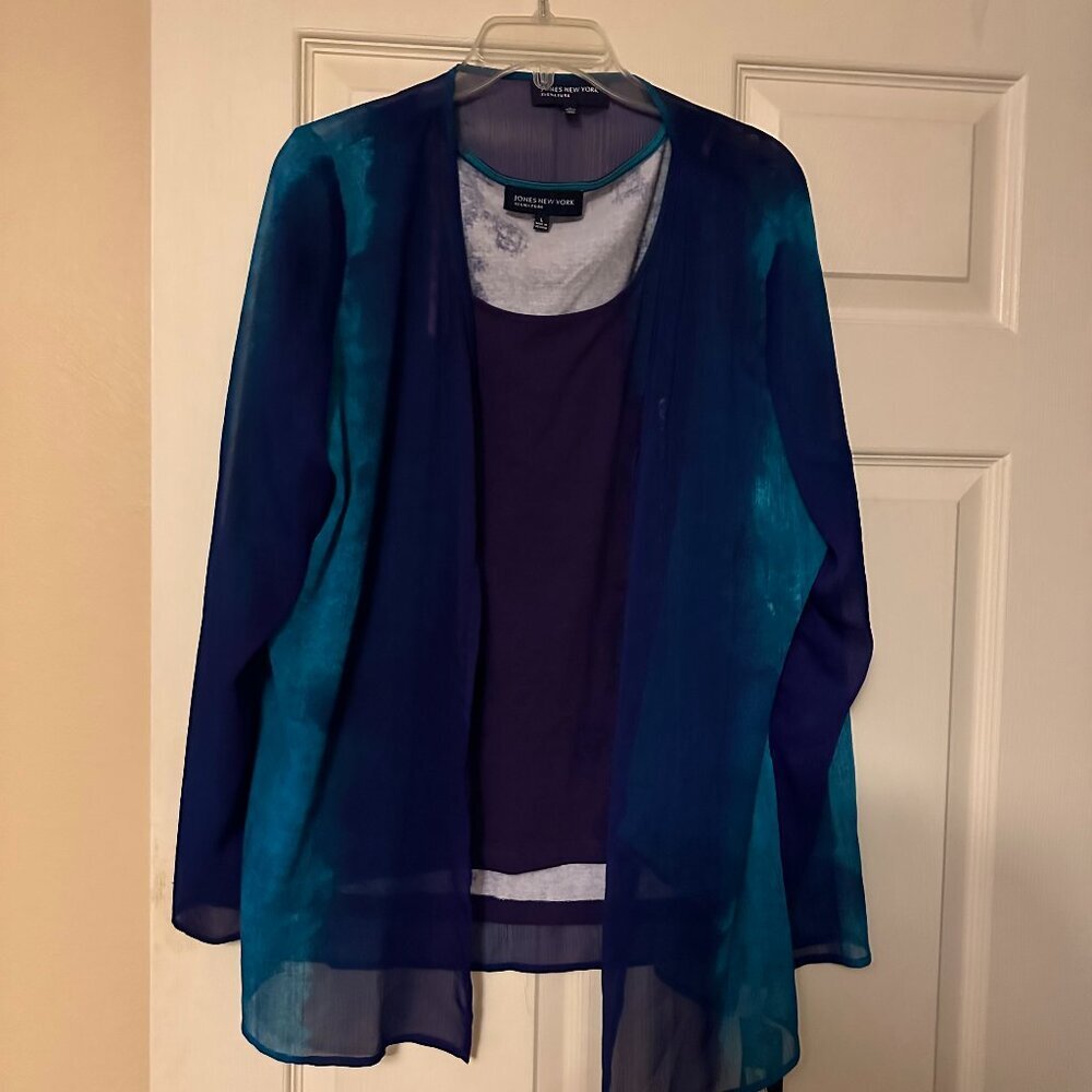 Multicolored Sheer Long Sleeved Shirt with Same Colored Tee